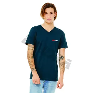 Hoge Kwaliteit Katoenen Mannen Effen T-Shirts Basic T-Shirt V-Hals Hals Spier Fit 100% Katoen Blauw Shirt