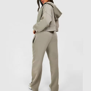 ชุดเซ็ตฮู้ดดี้ครอป 2 ชิ้น เนื้อผ้าระบายอากาศได้ดี ซิปหน้า สำหรับผู้หญิง ผลิตจากโพลีเอสเตอร์ ราคาส่งถูก - Product Image 3