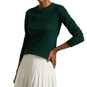 เสื้อเจอร์ซีย์ผ้าฝ้าย100% ลายสีล้วนของผู้หญิง2025เสื้อยืดคอกลมแขนยาวใส่สบายเสื้อโลโก้และป้ายคอแบบสั่งทำ - Product Image 5