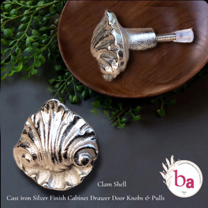 Céramique métal coquille de palourde finition argentée armoire tiroir porte boutons tire poignée design industriel salle de bain hôtel cuisine commode - Product Image 3