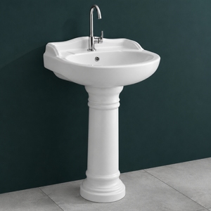 Lavabo sur pied ovale traditionnel Serena, certifié NSF, avec robinet à levier monotrou, finition polie brillante - Product Image 3