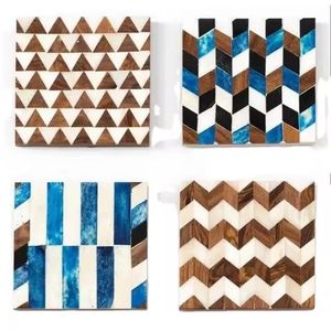 Nouveau style de sous-verres en céramique fleurie artisanat incrustation naturelle pierre métallique tapis et tampons vierges personnalisés cadeau - Product Image 3