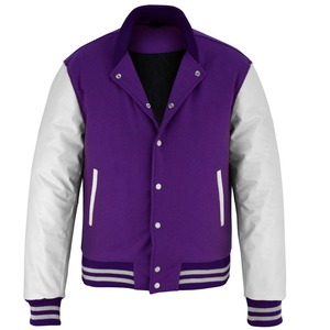 2026 OEM Top Trending <b>Purple</b> Wool With White Leather Sleeves <b>Varsity</b> <b>Jacket</b> For Men's High Quality Low MOQ Heated Winter <b>Jackets</b> - Product Image 4