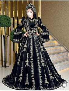 Caftán marroquí hermoso color satén musulmán tradicional caftán India colección nupcial fiesta cintura Natural hasta el suelo - Product Image 2