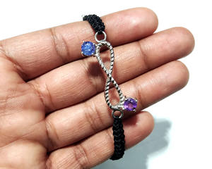 Natural Amethyst & Tanzanite Faceted Gemstone 925 Silver <b>Bracelet</b> Adjustable | <b>Boho</b> Macrame Handmade Infinity Jewelry For Women - Product Image 3