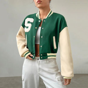 Veste bomber varsity personnalisée avec logo, en cuir imprimé, broderie en chenille, streetwear, pour femmes, coupe courte, fabrication OEM - Product Image 4