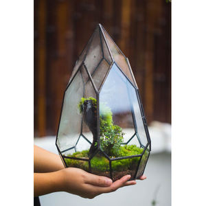Terrario de cristal transparente con forma geométrica de vidrio con borde de latón en cobre acabado para decoraciones de macetas de jardín - Product Image 4