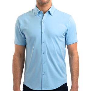 Men's Striped Wrinkle Resistant Non-Iron Cotton <b>Short</b> <b>Sleeve</b> Summer <b>Dress</b> <b>Shirt</b>-Formal Business Button Down - Product Image 1