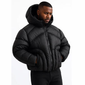 Veste d'hiver épaisse pour homme, rembourrage à bulles coupe-vent de haute qualité, OEM, capuche amovible personnalisée, imprimé - Product Image 1