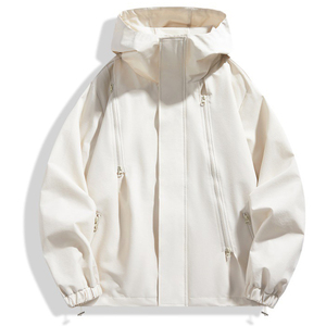 Veste en tissu imperméable pour hommes, avec fermeture à glissière à col montant, vêtements d'extérieur pour le printemps et l'automne - Product Image 3