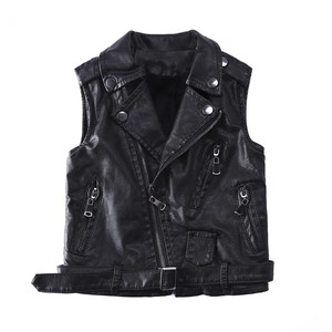 Gilet sans manches en cuir PU pour garçon, vêtements d'extérieur pour enfants, veste pour garçons, veste d'automne, mode unie, gilet pour enfants - Product Image 1