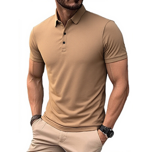 Camiseta de Manga Corta Casual de Verano para Hombre, Color Sólido, Cuello Bordado para Polo, Patrón de Leopardo, Tejido de Punto, Suministro ODM - Product Image 1
