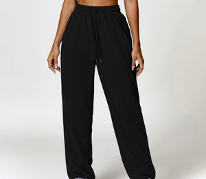 Pantalons de survêtement larges pour femmes, pantalons de jogging, poches décoratives, motif logo, tricot épais en polaire, 100% coton, vêtements décontractés - Product Image 2