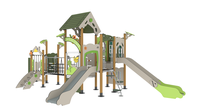Aire de jeux extérieure pour enfants avec toboggans et cordes Série bois écologique
