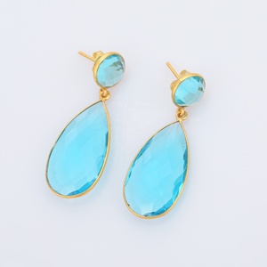 Pendientes de Plata de Ley 925 Chapados en Oro de 18K con Forma de Pera, Pendientes de Gota de Cuarzo Hidro Azul para Mujer, Novedad - Product Image 2
