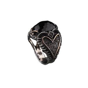 Anillo de plata 925 para hombre, piedra de circón negro, motivo de corazón hecho a mano, joyería turca al por mayor, ajuste de moda fina, tecnología de incrustaciones - Product Image 1