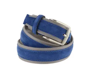 Italian handcrafted aviation blue and grey colour canvas and suede belt 4cm/1.58in for men casual style 6 pcs in a box