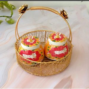 โถใส่ผลไม้อบแห้งชุบทองแดงวินเทจ พร้อมตะกร้าเหล็กหรูหรา เป็นมิตรกับสิ่งแวดล้อม ขนาด 400 มล. สำหรับร้านอาหาร พร้อมฝาปิด - Product Image 2