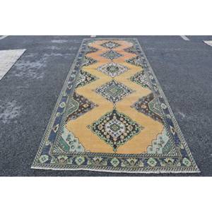 Tapis turc jaune et orange vintage, spacieux, 48x124 pieds, tissage plat, décoration de salon - Product Image 1