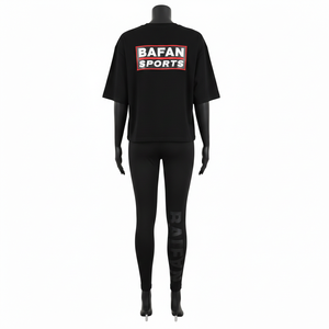 Conjunto de Camiseta de Algodón Premium de 300 g/m² y Leggings de 260 g/m², con Logotipo 3D Personalizado, Paneles de Hombro Acanalados, Ropa Deportiva para Yoga y Gimnasio - Product Image 2