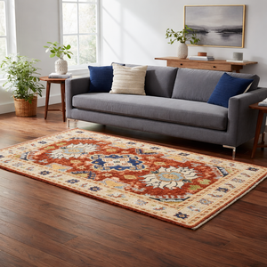 Tapis d'intérieur en laine Kazak noué à la main de style classique, motif géométrique floral pour salon et chambre à coucher, techniques artisanales - Product Image 3