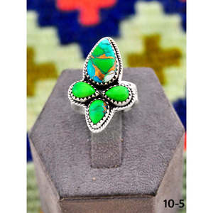 Southwest Handmade Turquoise Peacock Dahlia & Sterling Silver <b>Adjustable</b> <b>Ring</b> Rose Gold Plated Bezel Setting for Gift - Product Image 2