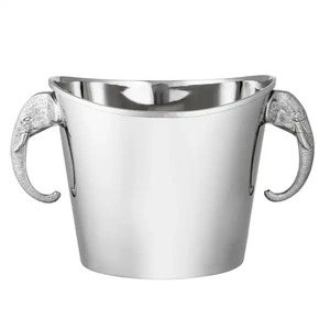 Seau à glace à champagne élégant pour articles de bar et de fête Seau à glace martelé en acier inoxydable en métal avec poignée en anneau - Product Image 6