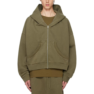 ¡Novedad de 2025! Sudadera con capucha con cremallera completa de algodón grueso con estampado personalizado OEM de gran tamaño Boxy Drop Shoulder Blank Plain Full Zip Up Hoodie - Product Image 1