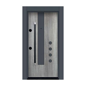 Porte d'entrée en acier moderne antivol, grise, extérieure, avec poignée en acier inoxydable incurvée - Product Image 5