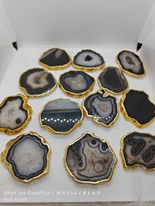 Black Agate <b>Coaster</b> <b>Gold</b> Plated Polished Large small size Natural <b>Coaster</b> Stone Agate Slices used for home decor By Rais Agate - Product Image 5