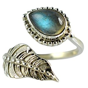 Handmade 925 Sterling Silver Leaf Ring with Labradorite Pear Cut Stone Boho November Birthstone Jewelry Perfect Gift for Her - Product Image 1