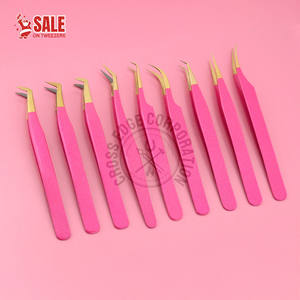 Pinza para Extensión de Pestañas con Punta de Fibra Rosa Dorada, Recta, Curva en Forma de Luna, Fina, para Volumen X - Product Image 1