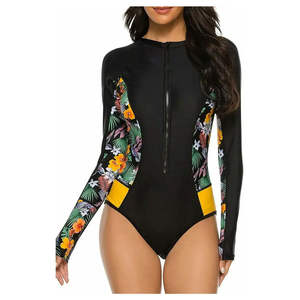 Traje de baño de una pieza de alta elasticidad para mujer con mangas largas Transpirable Patchwork Body-Surfing Fitness Suit low moq - Product Image 5