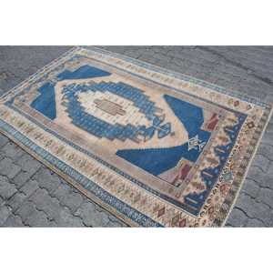 Alfombra Turca de 4.6x7 pies (140x214 cm), Alfombra Vintage Azul Camuflaje - Product Image 2