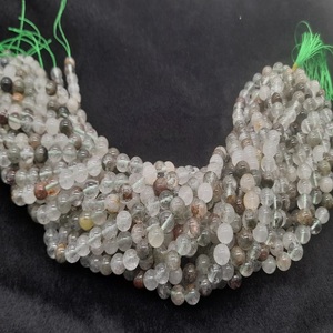 Perles d'agate en cristal rondes en vrac de 8 mm Sculpté Technique Brins de pierre précieuse de Lodolite de Quartz doré - Product Image 3