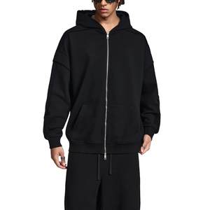 2025 sweat à capuche zippé surdimensionné personnalisé blanc 100% coton polaire goutte épaule Vintage Boxy Streetwear à capuche pour hommes - Product Image 3