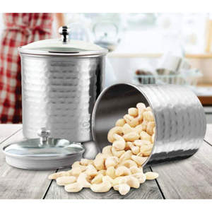 Boîtes de stockage en acier inoxydable martelé 2 pièces de 1000ml avec couvercles en verre hermétiques Boîtes métalliques durables - Product Image 2