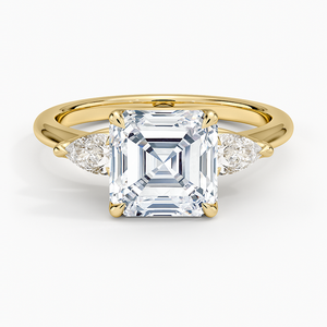 Anillo de Diamantes con Corte Asscher, Cultivados en Laboratorio, con Tres Piedras en Forma de Flor, Oro de 14K y 18K, Piedras Laterales en Forma de Pera, Joyería Fina para Compromiso, Boda o Uso Diario - Product Image 1