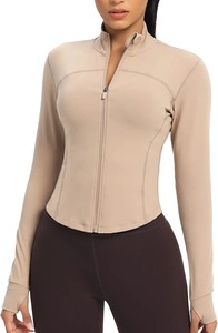 Femmes de haute qualité coupe ajustée manches zippées veste de sport respirant athlétique Yoga entraînement équipement de course avant grande taille Spandex - Product Image 6