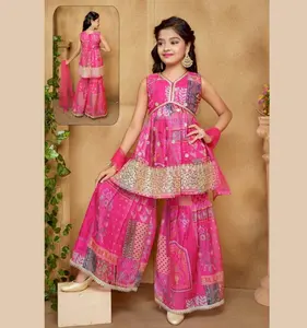 New Designer Heavy Sequence Work With Digital Print Top And Sarara With Dupatta Fully Stitched For Kid's
