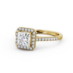 Anillos de Compromiso de Boda Personalizados de 14K Chapados en Oro IGI Certified Lab Grown Princess Cut Halo Diamond Art Deco - Product Image 1