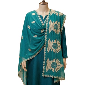 Women Chiffon <b>Shawl</b> Embroidered Floral Teal Green Ethnic Scarf Daily Wear Style Elegant Hijab <b>Wrap</b> - Product Image 3