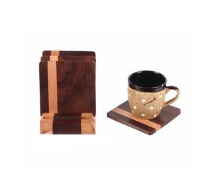Ensemble de sous-verre en bois pur élégant fait à la main tapis de tasse de thé de conception simple avec le support en bois pour l'usage de cuisine - Product Image 2