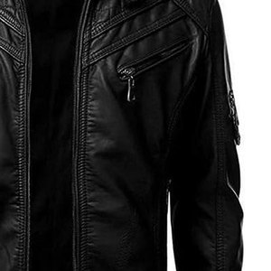 Chaqueta de Cuero Personalizada de Alta Gama para Hombre, Talla Grande, al por Mayor, Elegante, de Lona, con Cuello Alto, Cálida y Transpirable para Invierno - Product Image 2