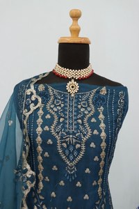 Vestido Anarkali/Salwar Kameez Reversible de Seda Georgette Ligero con Bordado Delantero y Trasero para Mujer/Niña, Ideal para Fiestas - Product Image 3