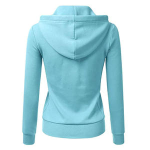 Sudadera con capucha de alta calidad para mujer, con cremallera, corte ajustado, de algodón polar, informal, de color liso, para otoño e invierno, al por mayor - Product Image 2