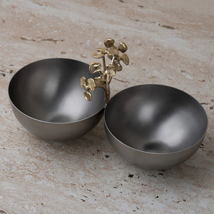 Bol de service rond en aluminium en gros avec poignée en bois de cerf pour la décoration de la table, ensemble de bols de service en métal de 3 pièces - Product Image 5