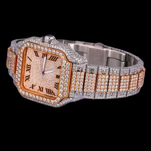 Montre tendance analogique ETA unisexe de luxe pour hommes Style Hip Hop glacé VVS Moissanite diamant carré 18mm en acier inoxydable limité - Product Image 1