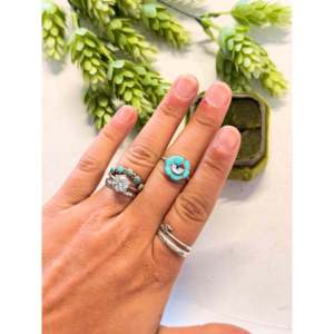 Zuni Handmade Men's Ring Multi-Color Stone Sterling Silver Sunface Inlay Turquoise Oval Handcrafted Jewelry for Everyday Wear - Product Image 2