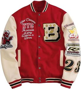 Chaqueta Varsity de los New York Mustangs, Negra y Beige, con Logotipo de NY Bordado, Ribete en Contraste, Cuello Redondo, Chaqueta Deportiva Clásica para Adultos - Product Image 5